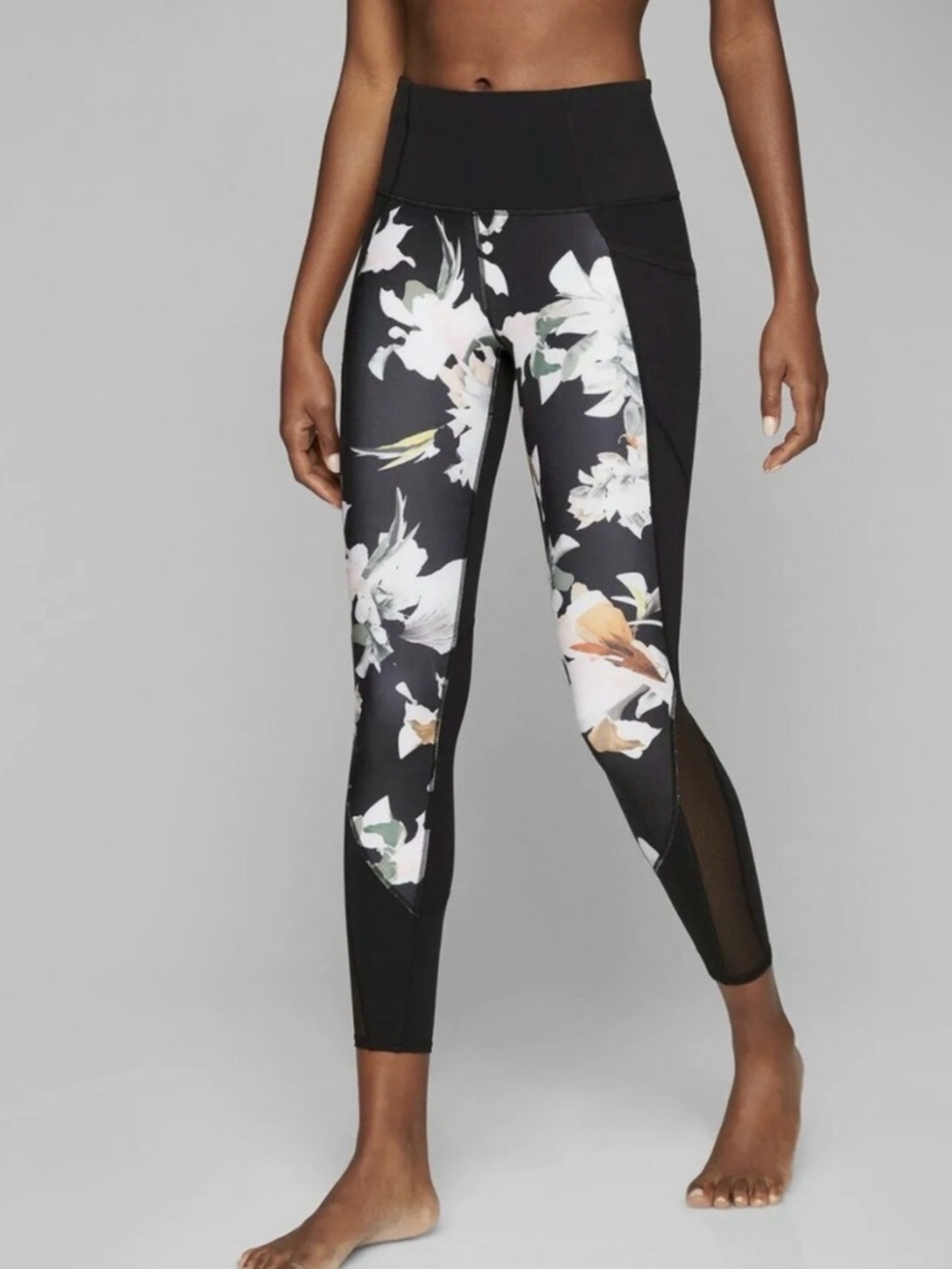 Athleta Blossom Intuition 7/8 Tight Medium Black Floral Mesh High Rise Leggings